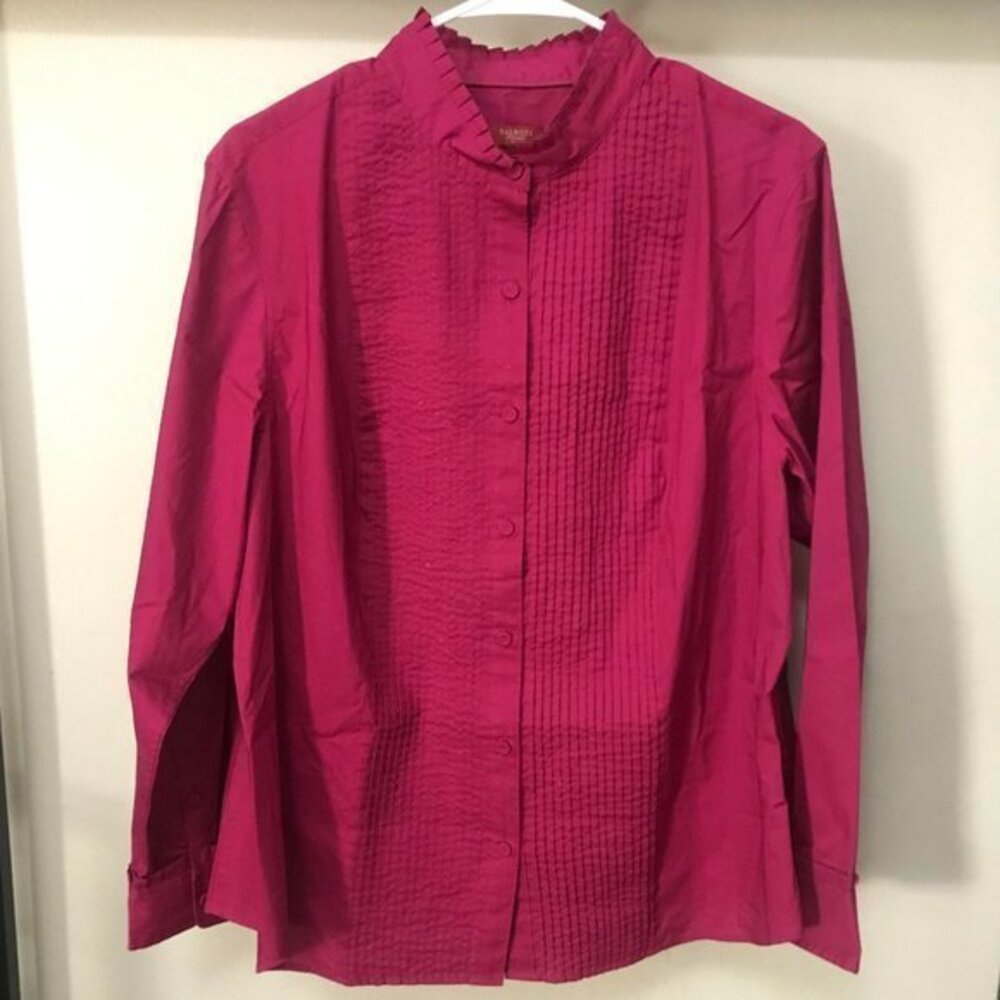 Talbots Pink Ruffle Tuxedo Style Button Up…